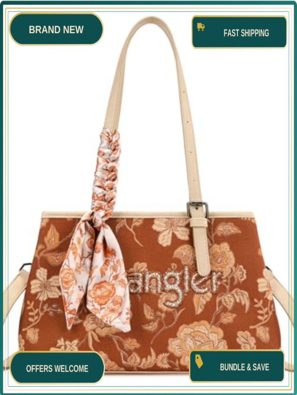 Wrangler Floral Satchel PU Leather Purse Detachable Crossbody Strap